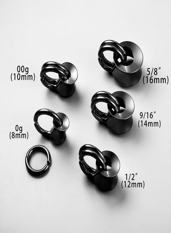 Earblity 1 Pair Hollow gauges with 2 rings 00g/ 10mm Ear Tunnels Plugs 316 Stainless Steel Black Ear Gauges Weight Saddle Plugs Hypoallergenic expander Piercing Body Jewelry - Image 2