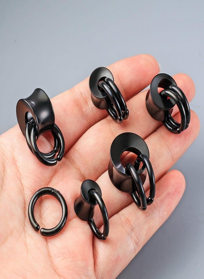 Earblity 1 Pair Hollow gauges with 2 rings 00g/ 10mm Ear Tunnels Plugs 316 Stainless Steel Black Ear Gauges Weight Saddle Plugs Hypoallergenic expander Piercing Body Jewelry - Image 5