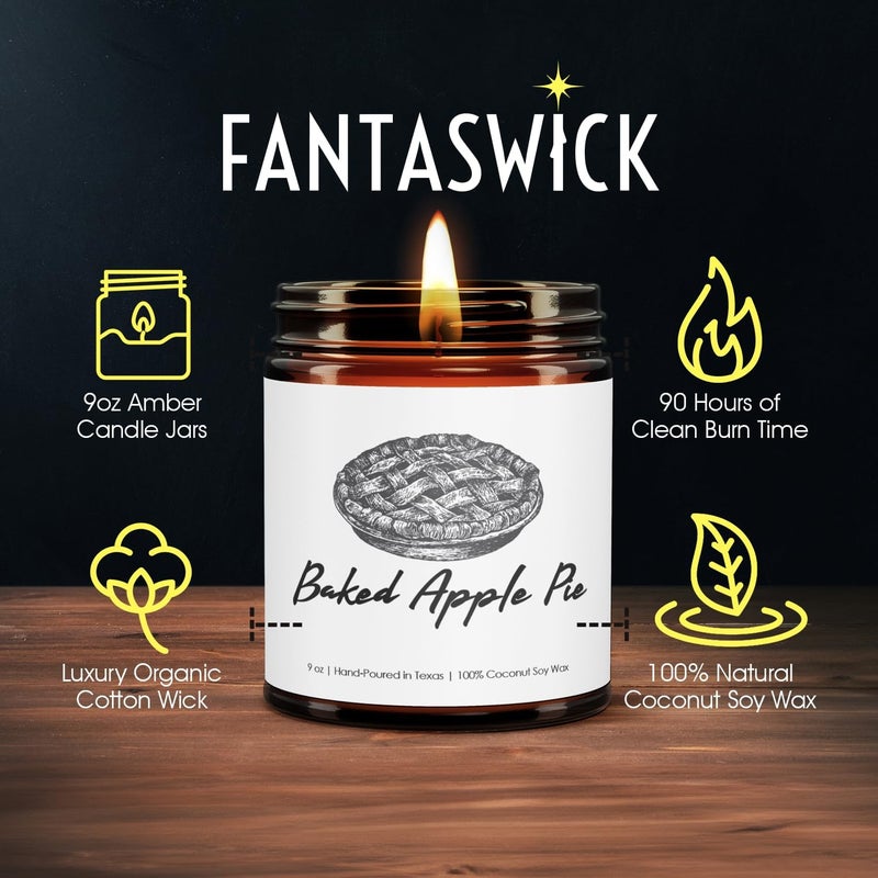 Fantaswick شمعة معطرة بفطيرة التفاح المخبوزة | شمع جوز الهند والصويا الطبيعي 100% | هدايا شموع الخريف للنساء | مصبوبة يدويًا | 9 أونصة - Image 2