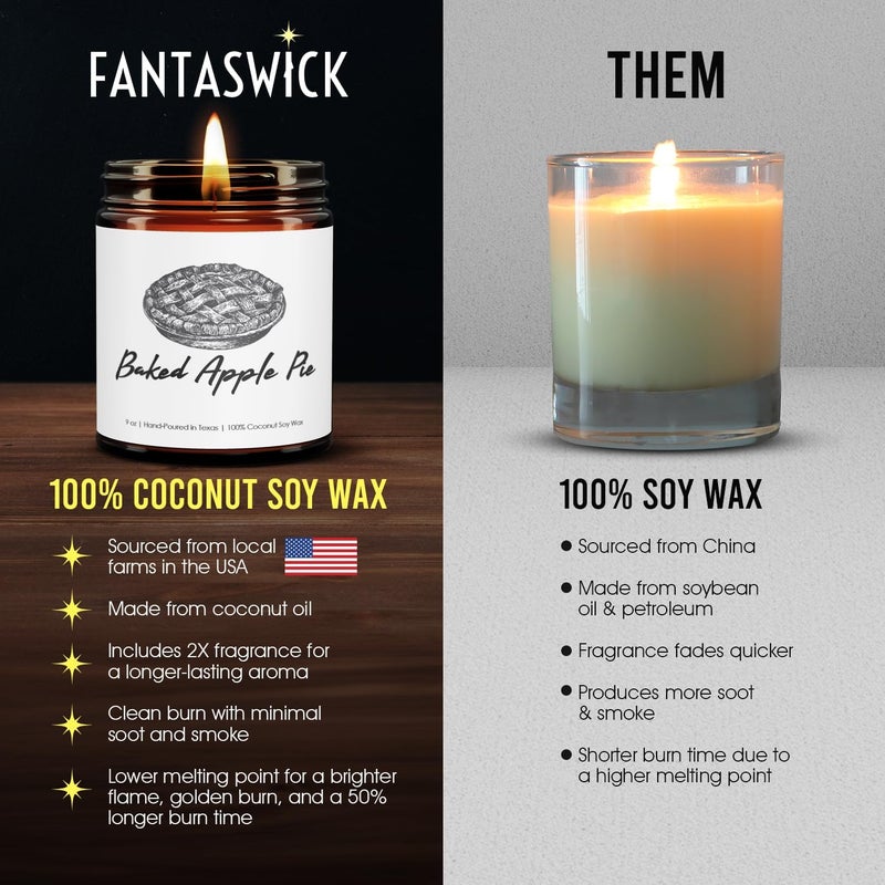 Fantaswick شمعة معطرة بفطيرة التفاح المخبوزة | شمع جوز الهند والصويا الطبيعي 100% | هدايا شموع الخريف للنساء | مصبوبة يدويًا | 9 أونصة - Image 3