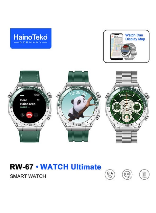 Haino Teko The Haino Teko RW-67 Men's Smart Watch combines high-end design with advanced technology: a circular AMOLED display, Bluetooth calls directly from the wrist, 3 interchangeable luxury straps (metal, leather, silicone), full healthy tracking of sleep, pulse and activity, GPS/maps support, and a battery that lasts days. - Image 1