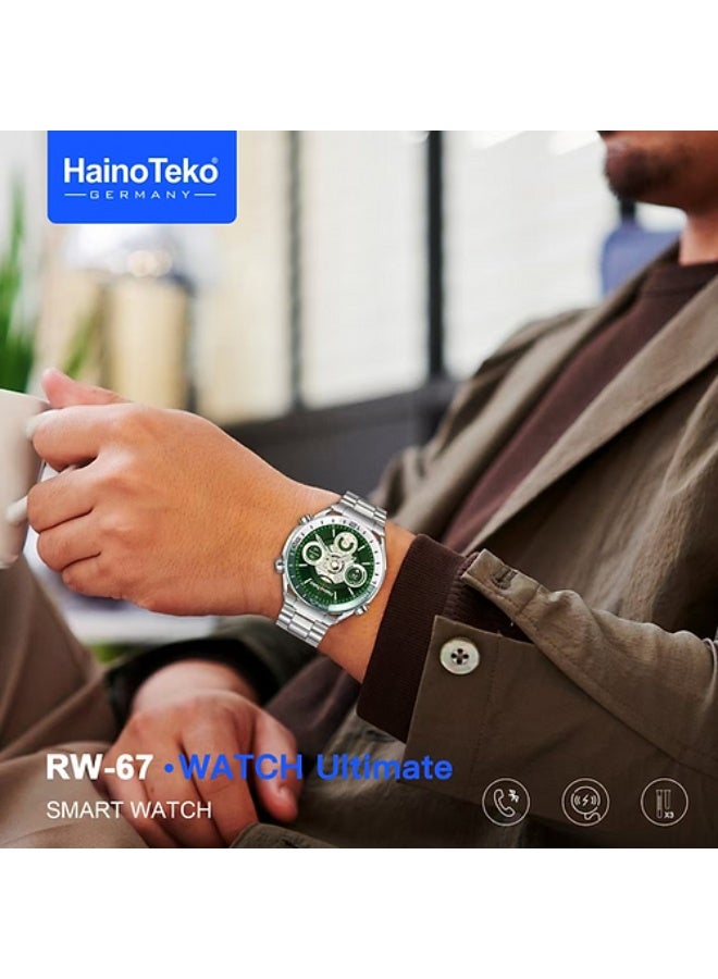 Haino Teko The Haino Teko RW-67 Men's Smart Watch combines high-end design with advanced technology: a circular AMOLED display, Bluetooth calls directly from the wrist, 3 interchangeable luxury straps (metal, leather, silicone), full healthy tracking of sleep, pulse and activity, GPS/maps support, and a battery that lasts days. - Image 4