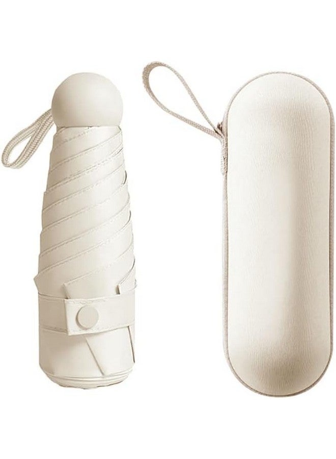 Alexvyan Mini Umbrella With Case For Men & Women (Manual Open) Compact Travelling Umbrella, Polyester & Uv Protection Fabric For Summer/Anti-Slip Handle- Use In Rain & Summer- 6 Frame (Beige) - Image 1