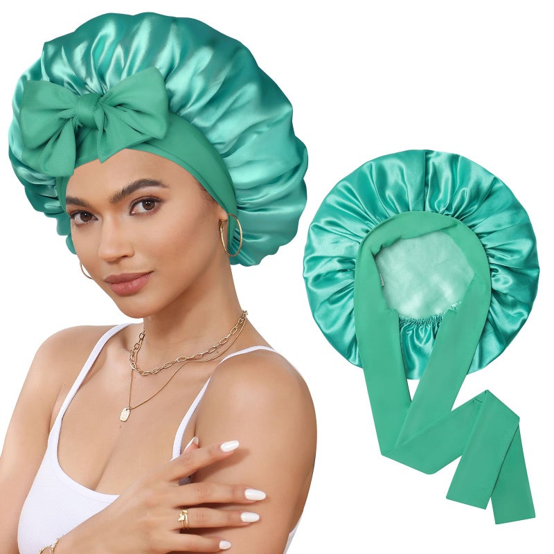 CHLINS Satin Bonnet Silk Bonnet for Sleeping Silk Sleep Cap Double Layer Hair Bonnet with Elastic Tie Band for Curly Hair Night Cap - Image 1
