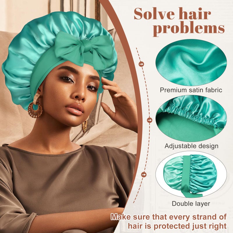 CHLINS Satin Bonnet Silk Bonnet for Sleeping Silk Sleep Cap Double Layer Hair Bonnet with Elastic Tie Band for Curly Hair Night Cap - Image 4
