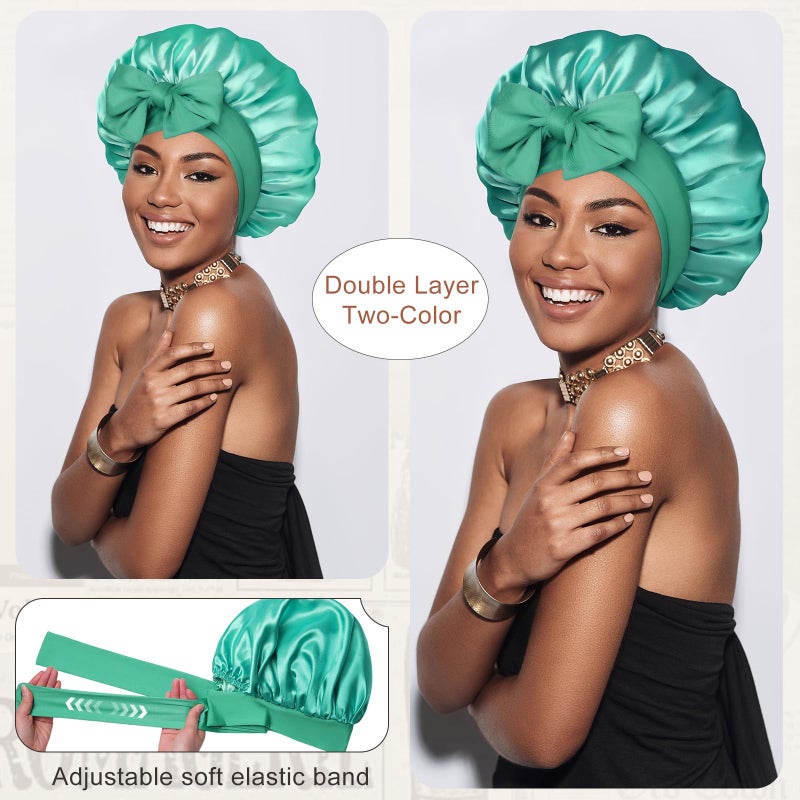 CHLINS Satin Bonnet Silk Bonnet for Sleeping Silk Sleep Cap Double Layer Hair Bonnet with Elastic Tie Band for Curly Hair Night Cap - Image 2