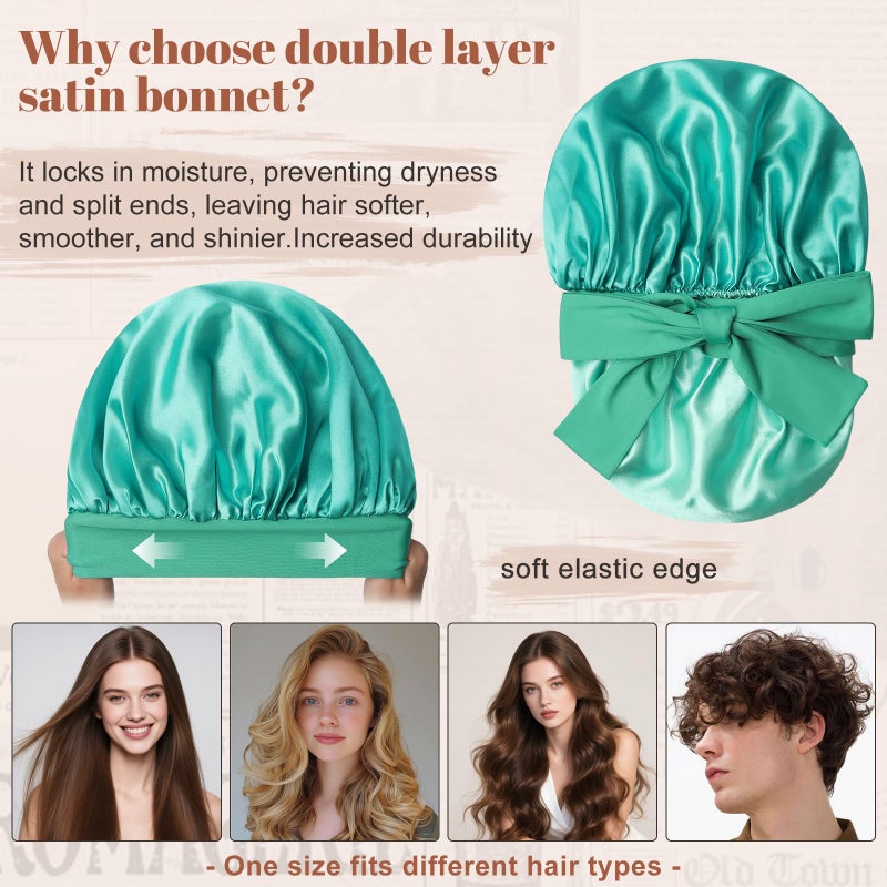 CHLINS Satin Bonnet Silk Bonnet for Sleeping Silk Sleep Cap Double Layer Hair Bonnet with Elastic Tie Band for Curly Hair Night Cap - Image 3