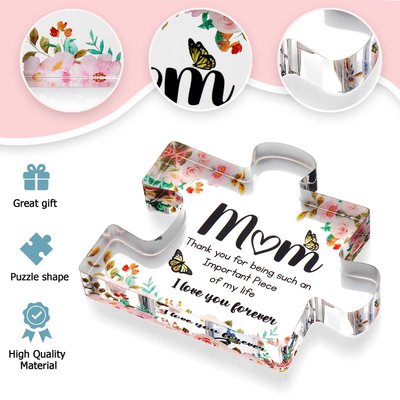 VELENTI Gifts for Mom - Cute Engraved Acrylic Block Puzzles Piece - Adorable Mom Gift from Son, Daughter - Fun Christmas, Mothers Day, Birthday Gift Idea for Mom - Fancy Decoration Piece for Home - Image 2