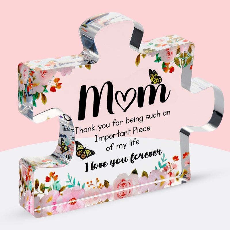 VELENTI Gifts for Mom - Cute Engraved Acrylic Block Puzzles Piece - Adorable Mom Gift from Son, Daughter - Fun Christmas, Mothers Day, Birthday Gift Idea for Mom - Fancy Decoration Piece for Home - Image 1