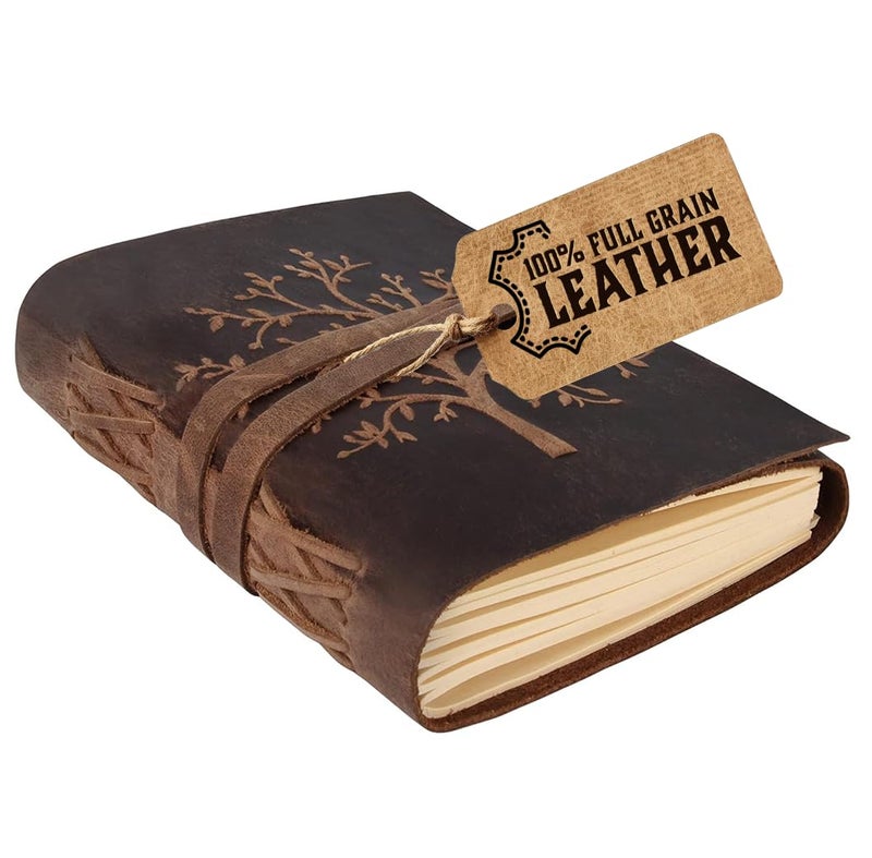 Moonster دفتر ملاحظات جلدية من مونستر - مزخرف بشجرة الحياة، 8 × 6 بوصات، دفتر جلد للنساء - 400 صفحة ورق مقاس كوليج - هدايا ملهمة دفتر جلد - Image 1