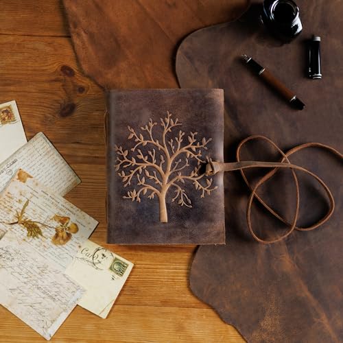 Moonster دفتر ملاحظات جلدية من مونستر - مزخرف بشجرة الحياة، 8 × 6 بوصات، دفتر جلد للنساء - 400 صفحة ورق مقاس كوليج - هدايا ملهمة دفتر جلد - Image 2