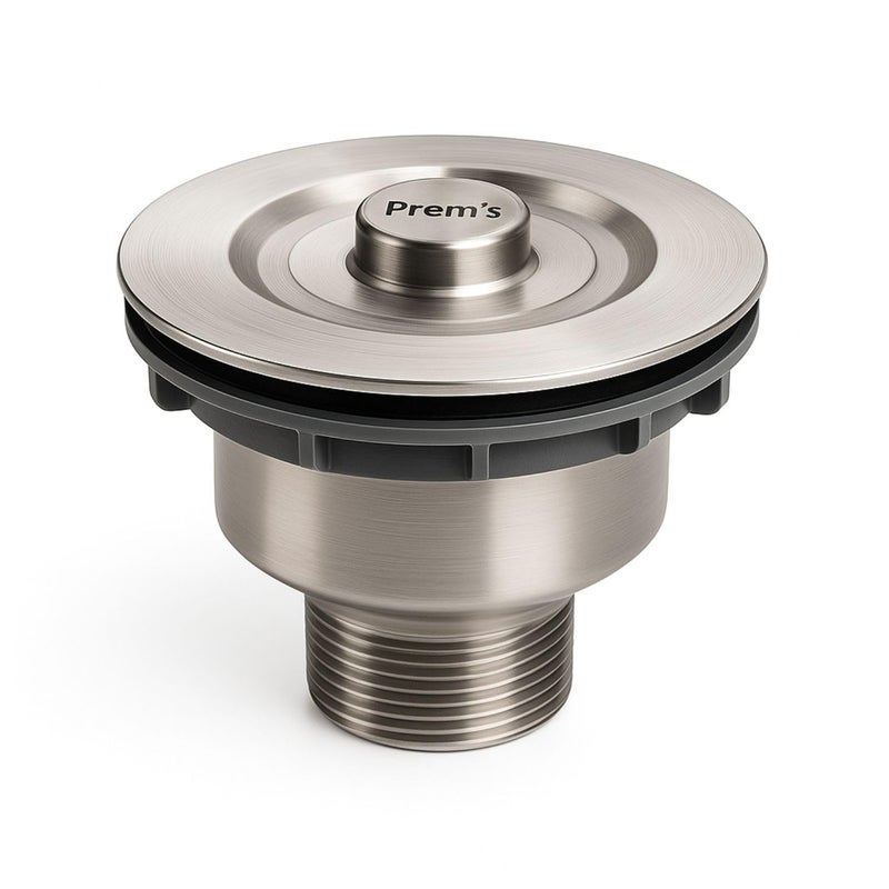 Prem's وصلة تصريف حوض من الفولاذ المقاوم للصدأ بقطر 4 بوصات مع سلة تحتية | مصفاة تصريف مطبخ من الدرجة 304 لمخرج الحوض | مقاومة للصدأ | صنع في الهند - Image 1