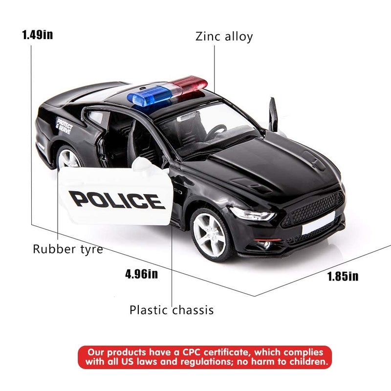 BDTCTK 1/36 Compatible for Ford Mustang GT Police Car Model Zinc Alloy Die-Cast Pull Back Vehicles Kid Toys for Boy Girl Gift (Black) - Image 2