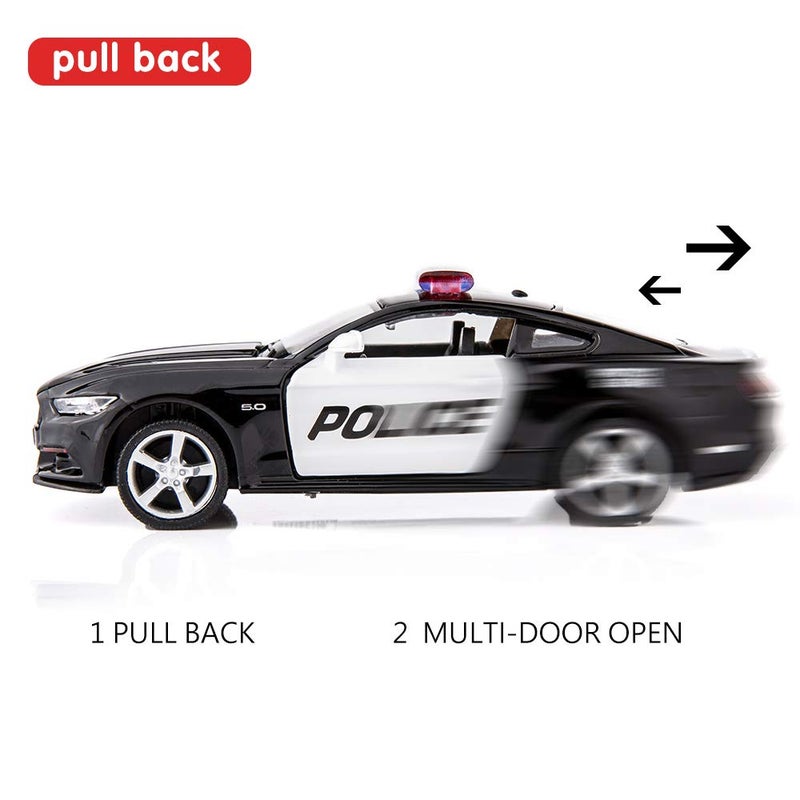 BDTCTK 1/36 Compatible for Ford Mustang GT Police Car Model Zinc Alloy Die-Cast Pull Back Vehicles Kid Toys for Boy Girl Gift (Black) - Image 3