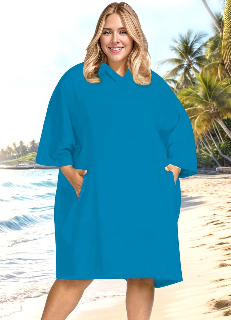 KFUBUO Surf Poncho Changing Towel Swim Robe with Pocket Plus Size Terry Cloth Swim Cover Up for Women Towel Poncho Hoodie - Image 4
