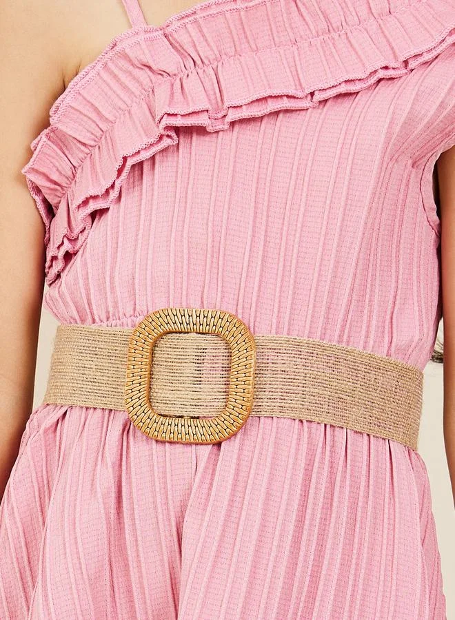 Styli One Shoulder Ruffle Trim A-Line Knee Length Dress