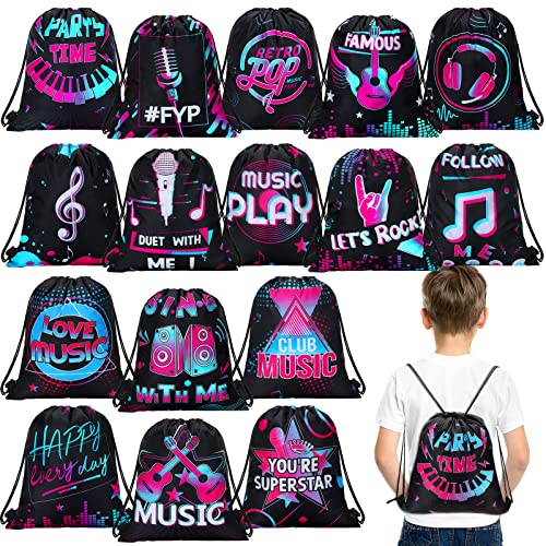 Funtery 32 Pcs Music Party Drawstring Bags Music Party Favors Birthday Treat Bags for Teens Social Media Theme Gifts School Travel Supplies, 11.81 x 9.84 Inch - Image 1