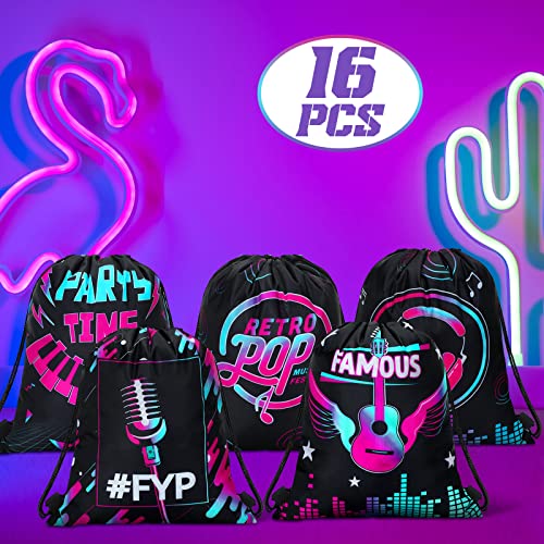 Funtery 32 Pcs Music Party Drawstring Bags Music Party Favors Birthday Treat Bags for Teens Social Media Theme Gifts School Travel Supplies, 11.81 x 9.84 Inch - Image 3