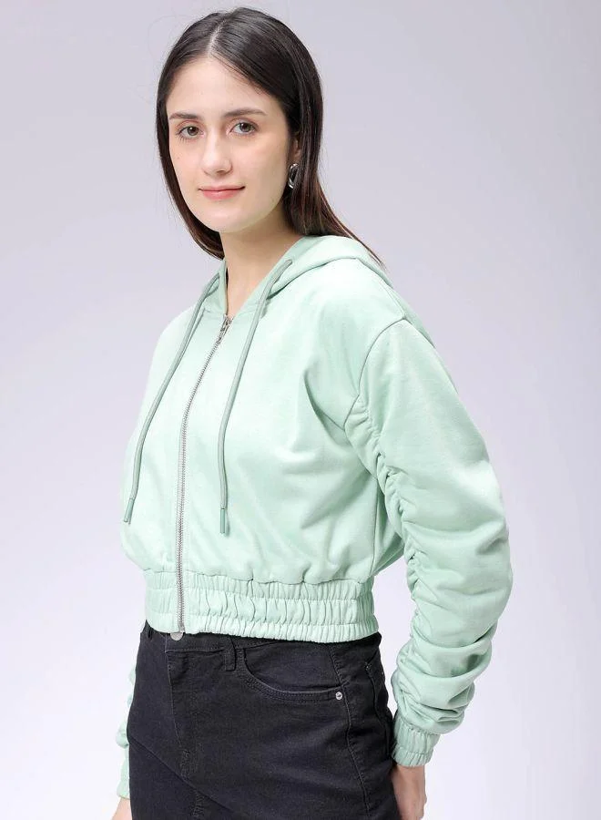 مرفوعة Women Relaxed Fit Solid Front Open Sweatshirt