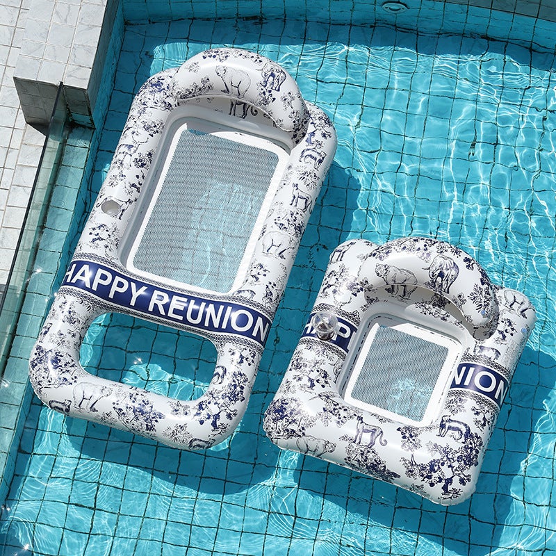 HC Wholesale Ink Blue and White Inflatable Floating Bed - Water Lounge Chair for Pool Parties - Image 2