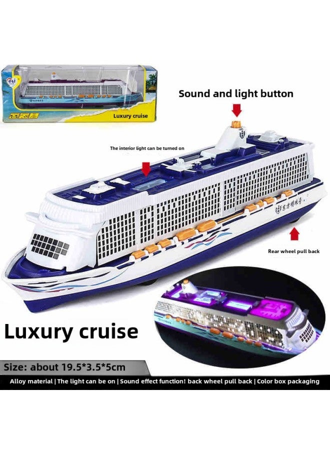 Children Love Aircraft Carrier Alloy Model Destroyer Submarine Back Force Sound And Light Toy Simulation Ship Boxed-Color:Luxury Cruise Wheel-blue  - Image 1