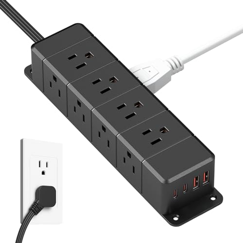 ANNQUAN 45W USB-C Fast Charging Under Desk Power Strip,12 Outlet Mountable Power Strip with 4 USB,1200J Surge Protection,6FT Flat Extension Cord Black - Image 1