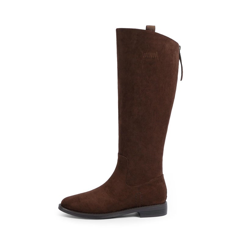 Modatope Knee High Boots Women Suede Brown Low Block Chunky Heel Rounded Toe Riding Boots Flat Tall Dress Fall Boot with Back Zipper Size 6.5 - Image 4