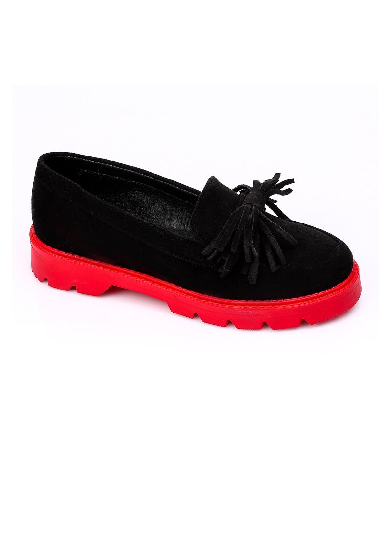 Mr.joe Suede Platform Slip On Shoes With Red Sole and Decorative Tassel - Black  - Image 1