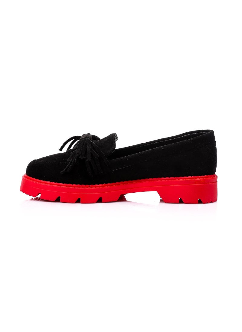 Mr.joe Suede Platform Slip On Shoes With Red Sole and Decorative Tassel - Black  - Image 4