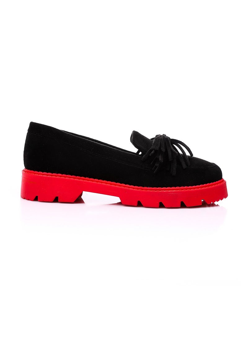 Mr.joe Suede Platform Slip On Shoes With Red Sole and Decorative Tassel - Black  - Image 2