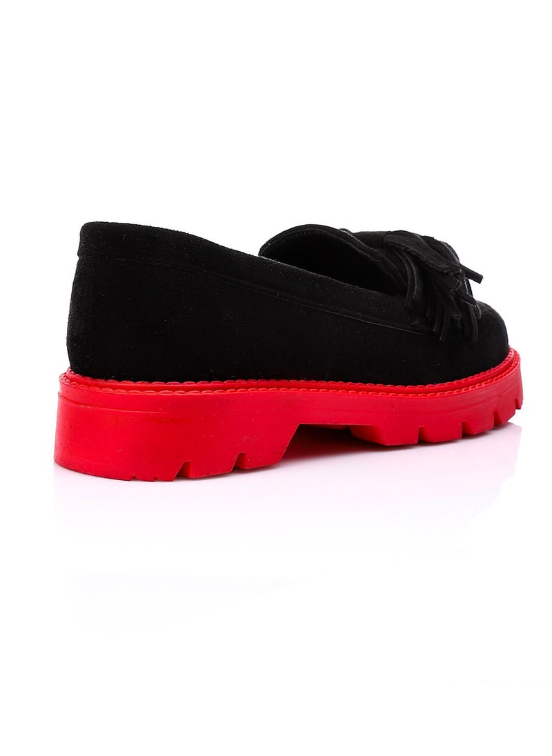 Mr.joe Suede Platform Slip On Shoes With Red Sole and Decorative Tassel - Black  - Image 3