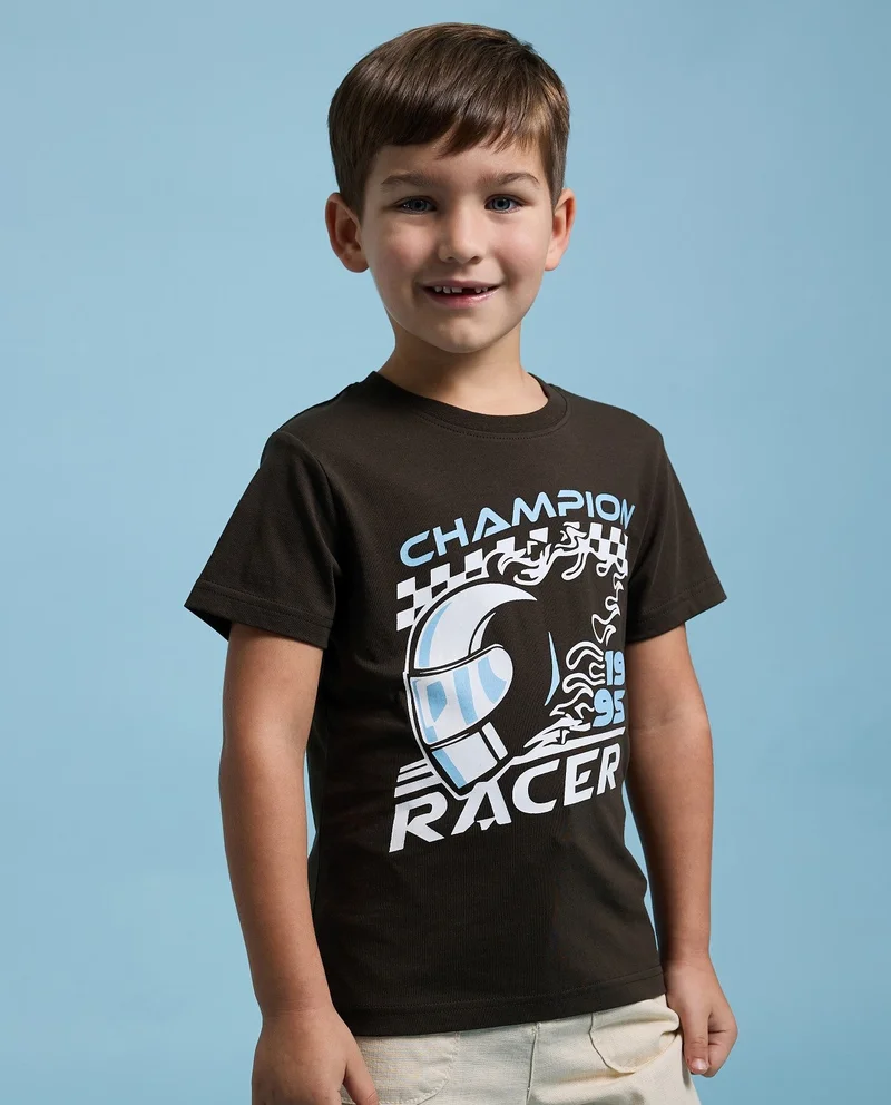 أر أند بي Graphic Print T-Shirt with Crew Neck and Short Sleeves