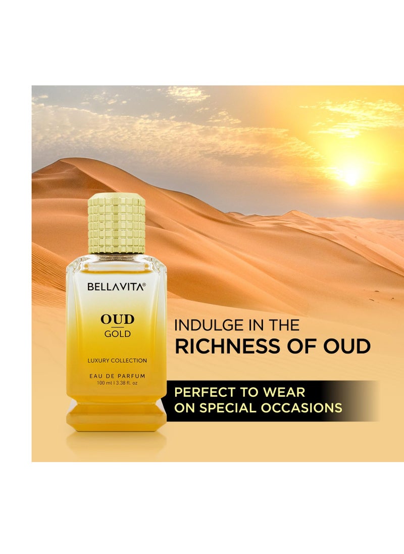 Bella Vita OUD GOLD Eau De Parfum (3.38 fl. oz.) | Intense Arabian Perfume for women & men | Notes : Caramel, Orris, Rose, Jasmine | Family: Woody, Gourmand, Floral, and Oud | Vegan & cruelty free  - Image 2