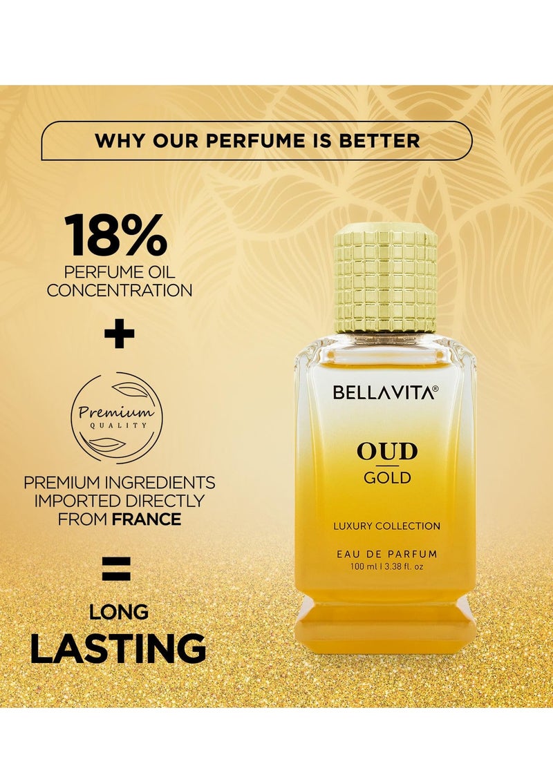 Bella Vita OUD GOLD Eau De Parfum (3.38 fl. oz.) | Intense Arabian Perfume for women & men | Notes : Caramel, Orris, Rose, Jasmine | Family: Woody, Gourmand, Floral, and Oud | Vegan & cruelty free  - Image 5