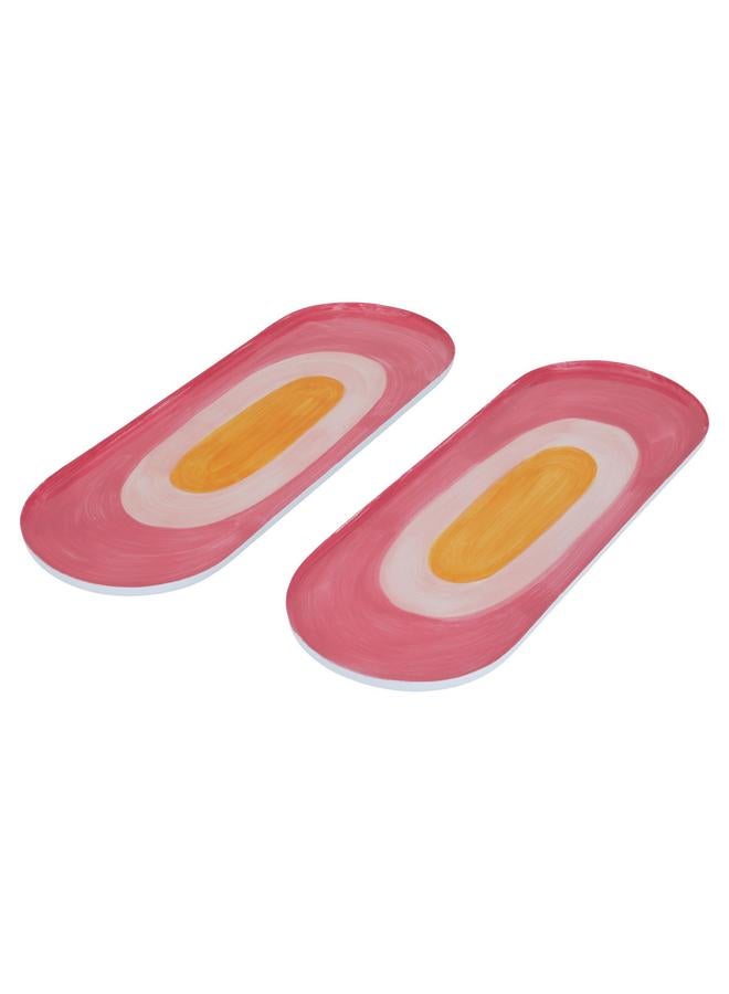 السيف  طبق تقديم حلوى من الفولاذ 40.5 × 14.5 × 1 سم بيضاوي الشكل مكون من قطعتين باللون الوردي - Image 2