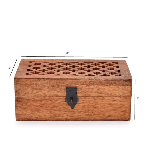 NIRMAN Mango Wood Decorative Wooden Box with Hinged Lid Wooden Storage Box, Decorative Bo xes With Lids (8" x 5" x 3") - Image 5