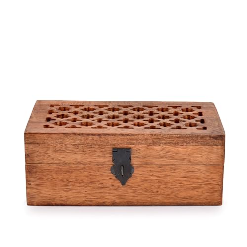 NIRMAN Mango Wood Decorative Wooden Box with Hinged Lid Wooden Storage Box, Decorative Bo xes With Lids (8" x 5" x 3") - Image 2