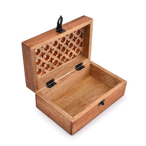 NIRMAN Mango Wood Decorative Wooden Box with Hinged Lid Wooden Storage Box, Decorative Bo xes With Lids (8" x 5" x 3") - Image 4