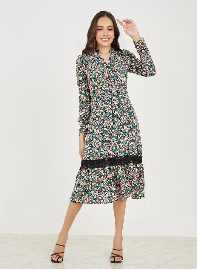 Styli Floral Lace Trim Dress  - Image 1