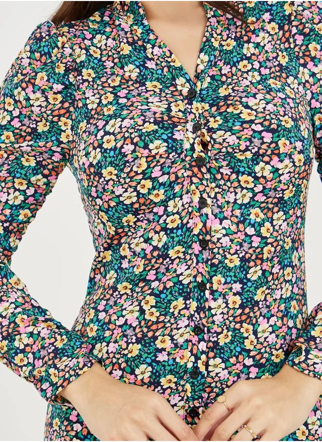 ستايلي Lace Insert Floral Print A-Line Midi Dress