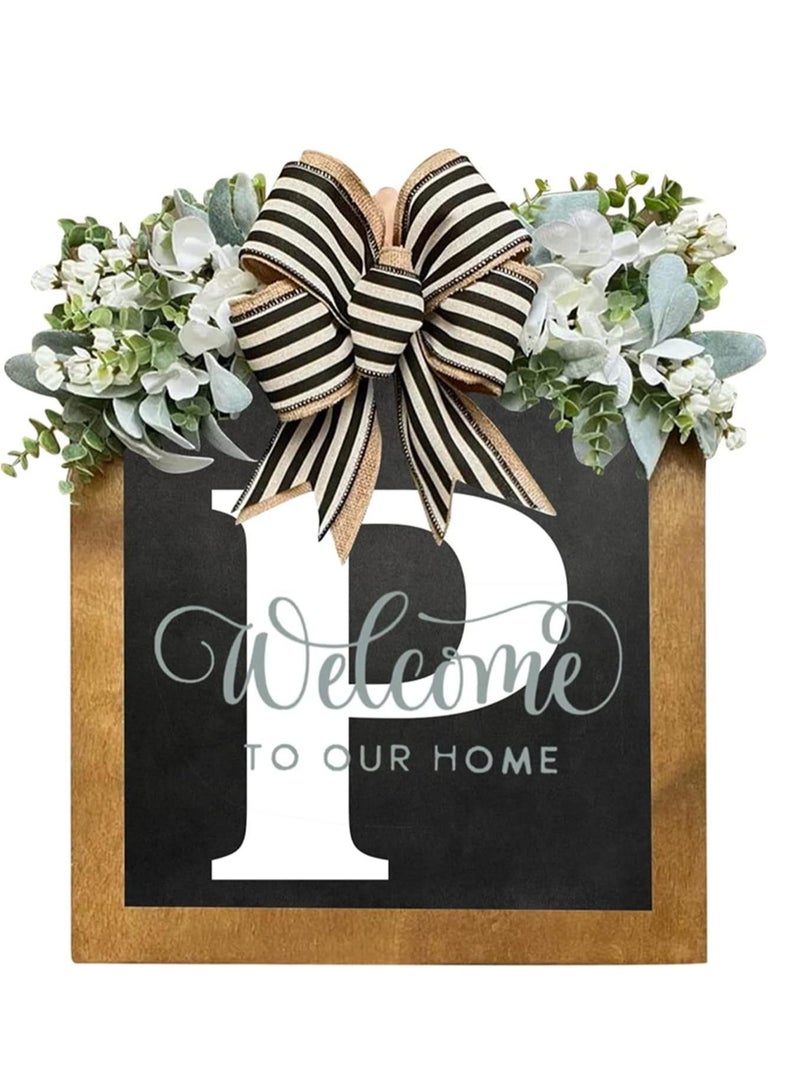 Bluejw Welcome Sign Creative Bowknot Letter Wreath In Front Of The Door Outdoor Decoration Props For The Courtyard 30x35CM - Image 1