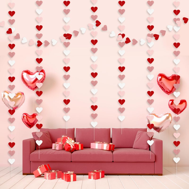 HALOGATE Valentines Decorations Red Pink White Rose Gold Glitter Heart Garland Strings - 8 Packs Paper Heart Garland Banner for Valentine's Day Mothers Day Wedding Birthday Bridal Shower Home Hanging Decor - Image 5