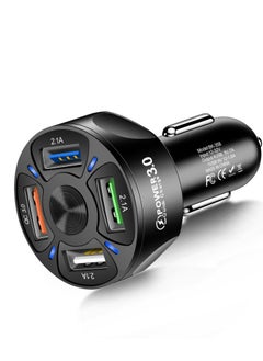 Gzar Gzar 4 Port QC 3.0 Fast Charging USB A Car Charger Adaptor with LED Light For Android Phones iPhone 13 Mini 11 Pro Samsung Galaxy S21 Black  - Image 1
