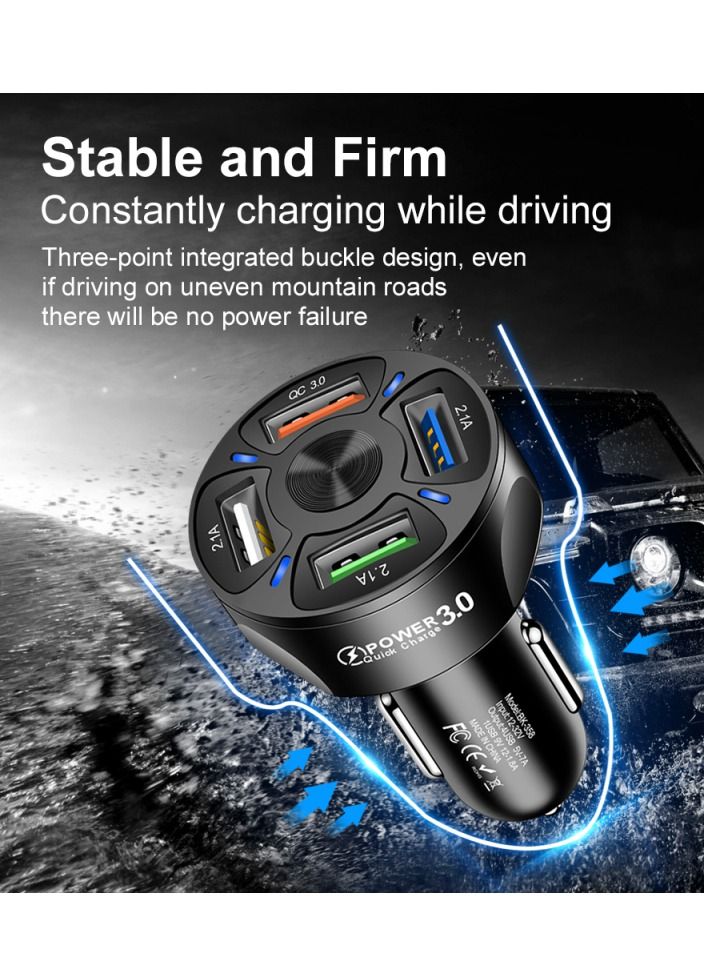 Gzar Gzar 4 Port QC 3.0 Fast Charging USB A Car Charger Adaptor with LED Light For Android Phones iPhone 13 Mini 11 Pro Samsung Galaxy S21 Black  - Image 2