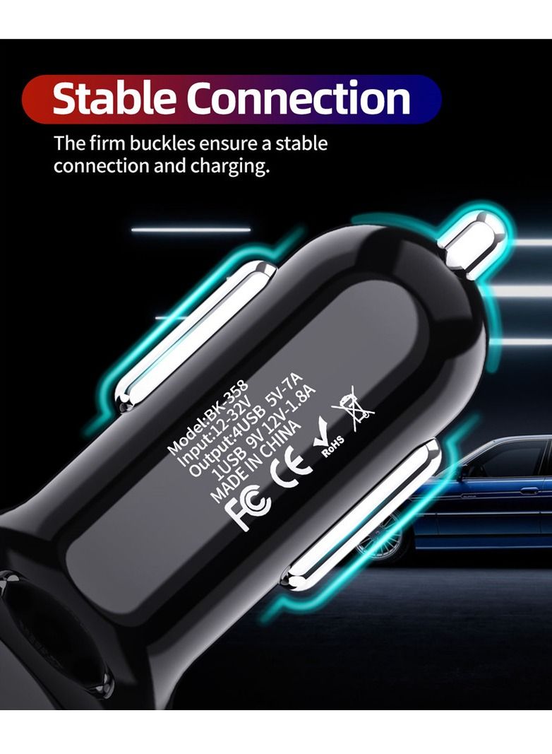 Gzar Gzar 4 Port QC 3.0 Fast Charging USB A Car Charger Adaptor with LED Light For Android Phones iPhone 13 Mini 11 Pro Samsung Galaxy S21 Black  - Image 5