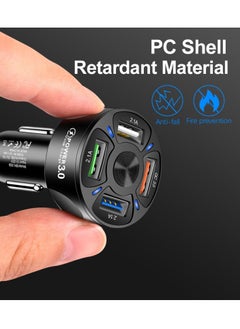 Gzar Gzar 4 Port QC 3.0 Fast Charging USB A Car Charger Adaptor with LED Light For Android Phones iPhone 13 Mini 11 Pro Samsung Galaxy S21 Black  - Image 4