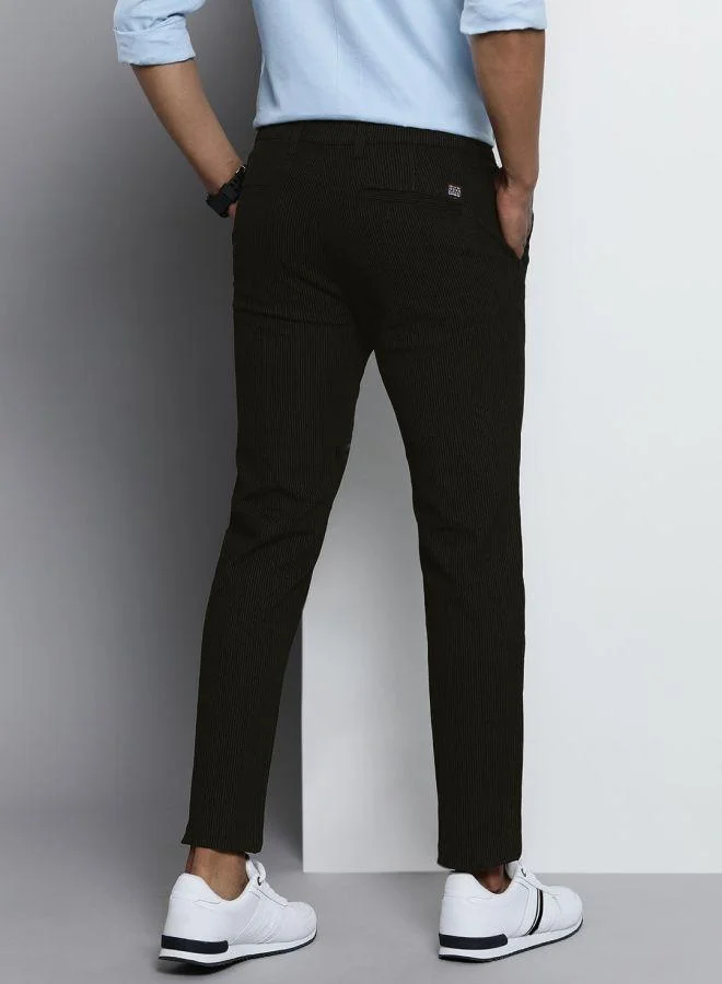 ذا انديان كراج كو Men Slim Fit Striped Mid-Rise Chinos