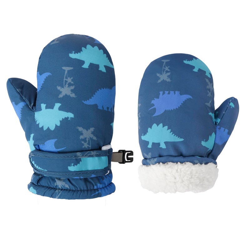 Fynnsure Toddler Mittens Baby Waterproof Snow Gloves Kids Ski Snow Gloves Cold Weather Mittens for Boys Girls Blue Dinosaur 4-6 Years - Image 1