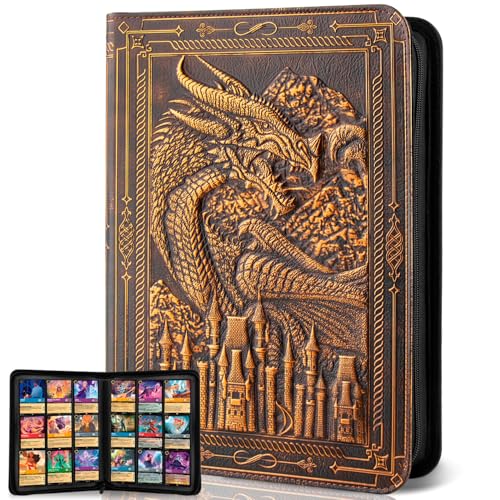 LongLongJin Premium Trading Card Binder - 9 Pocket Card Folder for Lorcana,Pokmon,Dragon Shield,MTG,TCG,Sports Cards,Unique Embossed Dragon Design,360 Side Loading Pockets for Safe Storage（Red Copper) - Image 1