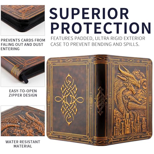 LongLongJin Premium Trading Card Binder - 9 Pocket Card Folder for Lorcana,Pokmon,Dragon Shield,MTG,TCG,Sports Cards,Unique Embossed Dragon Design,360 Side Loading Pockets for Safe Storage（Red Copper) - Image 4